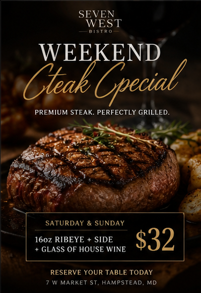 Seven West Bistro weekend steak special sample concept
